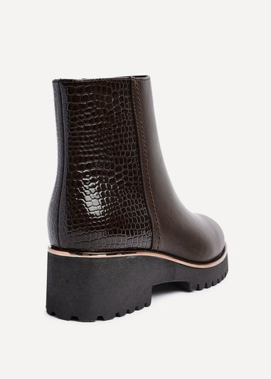 Linzi Navigate Brown Croc Mix Wedge Ankle Boot