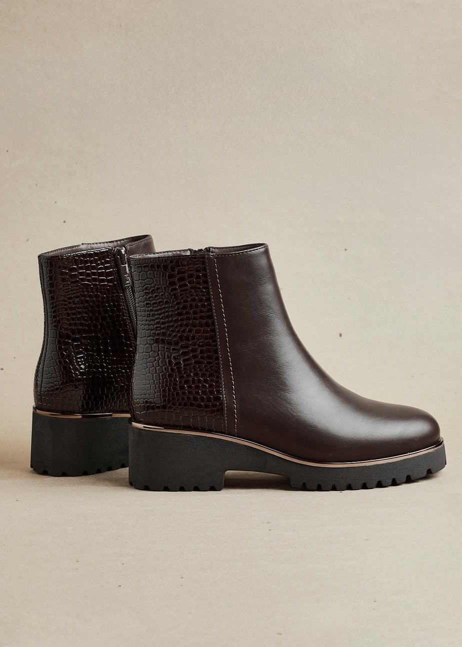 Linzi Navigate Brown Croc Mix Wedge Ankle Boot