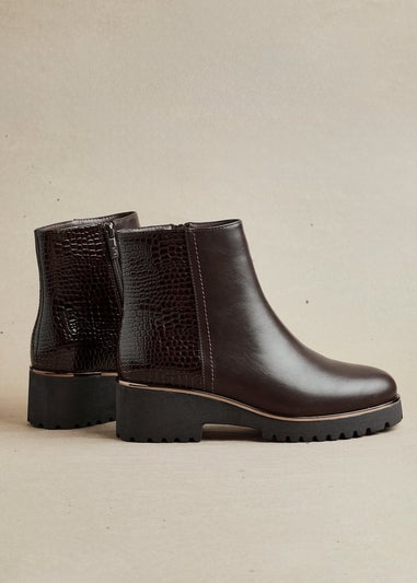 Linzi Navigate Brown Croc Mix Wedge Ankle Boot