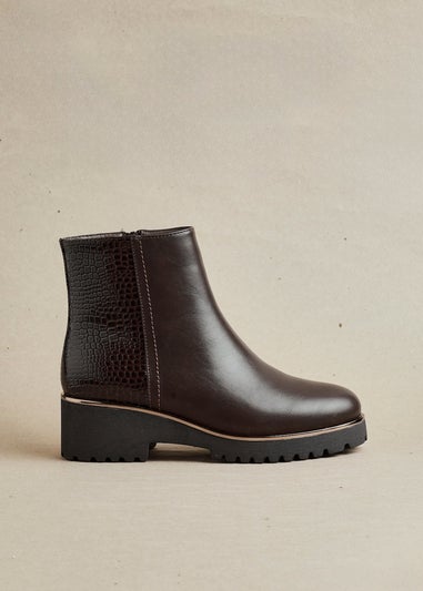 Linzi Navigate Brown Croc Mix Wedge Ankle Boot