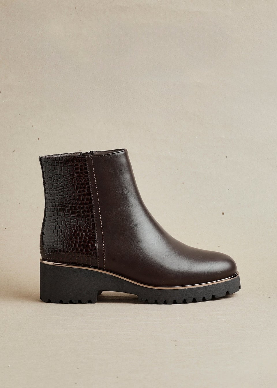 Linzi Navigate Brown Croc Mix Wedge Ankle Boot