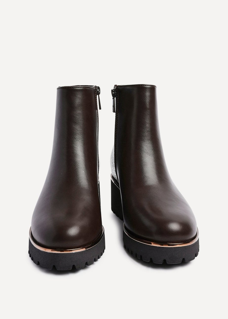 Linzi Navigate Brown Croc Mix Wedge Ankle Boot