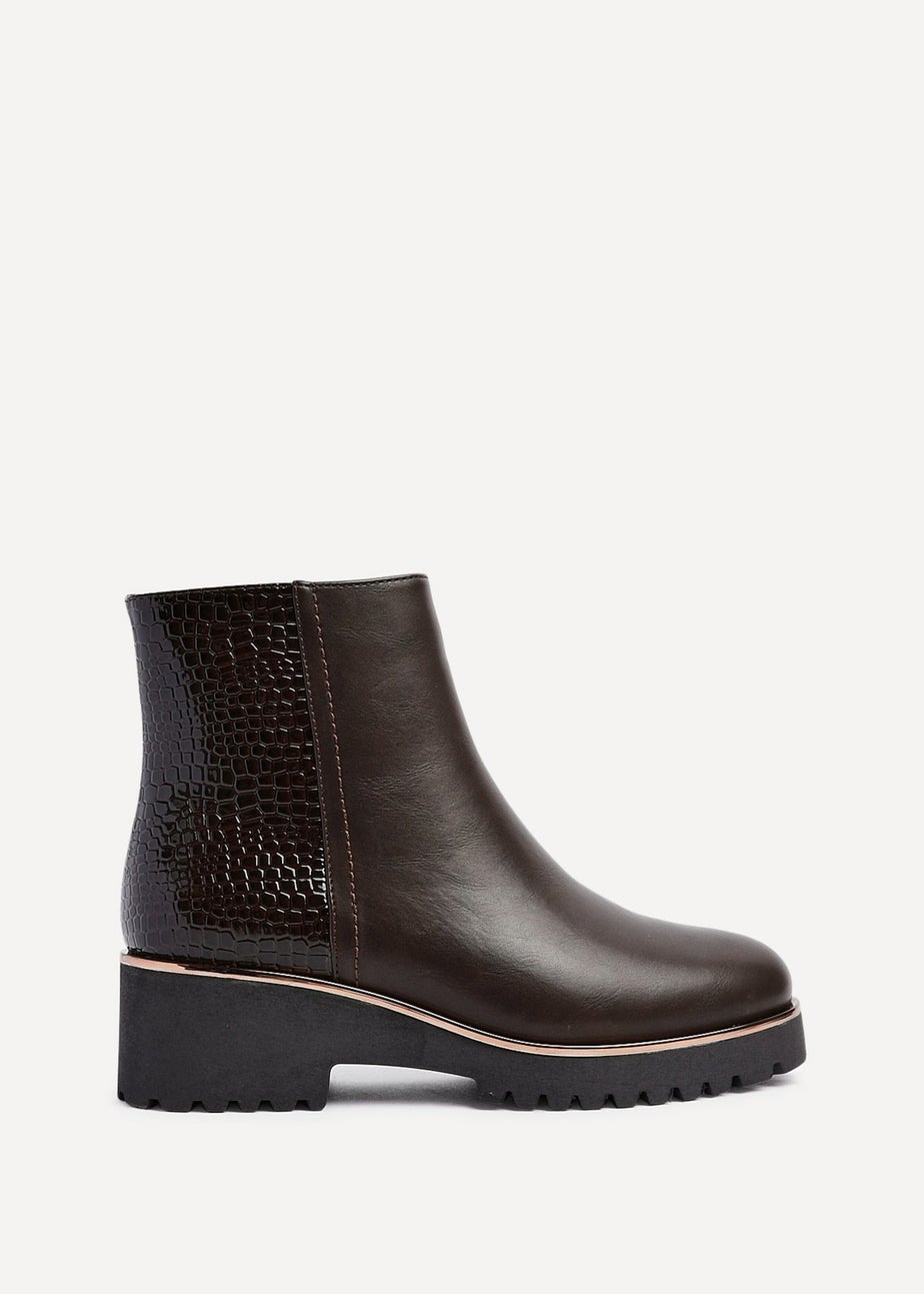 Linzi Navigate Brown Croc Mix Wedge Ankle Boot
