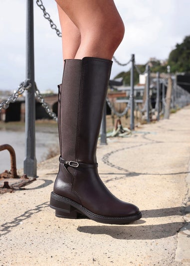 Linzi Power Brown Faux Leather Riding Boot