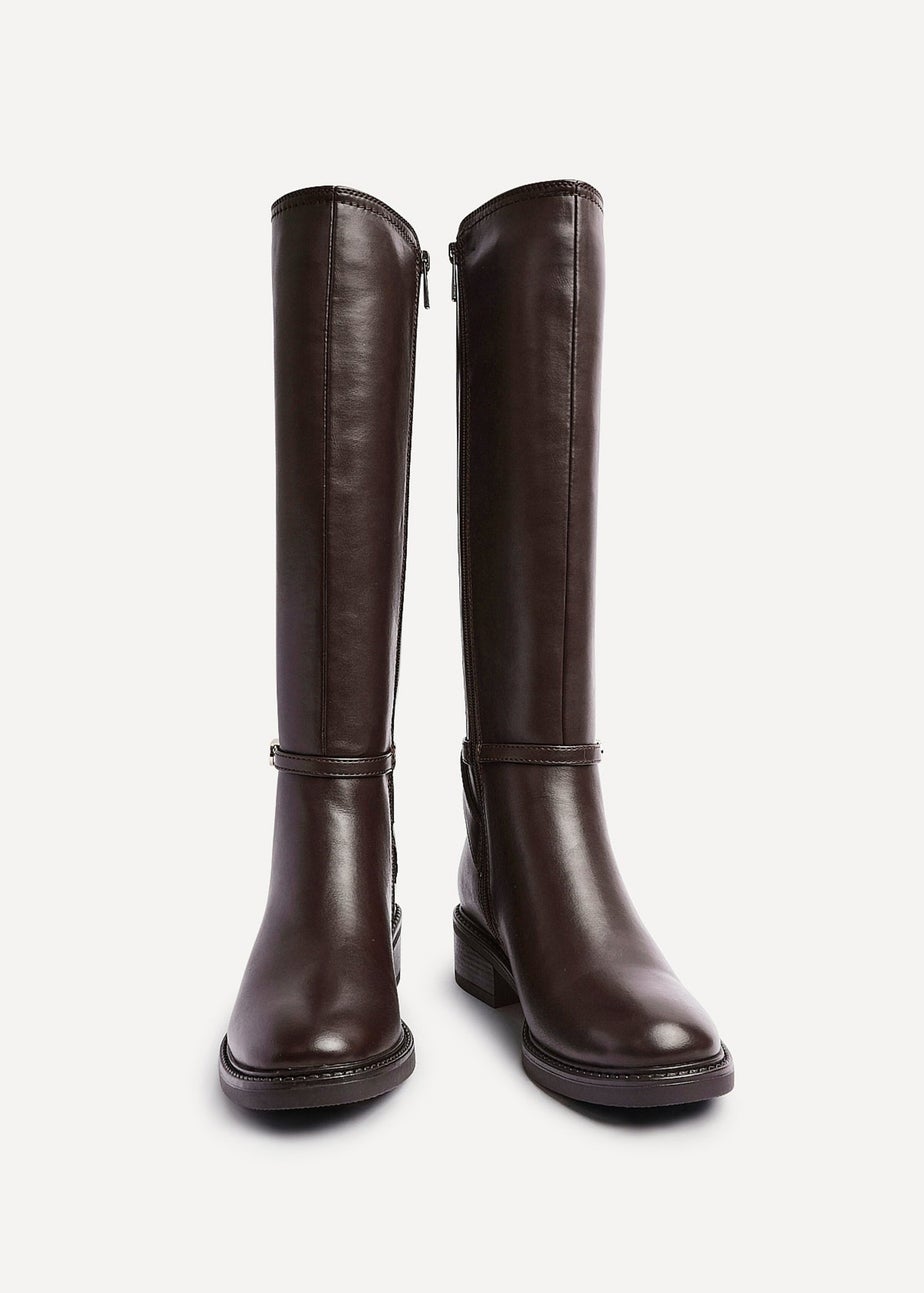 Linzi Power Brown Faux Leather Riding Boot