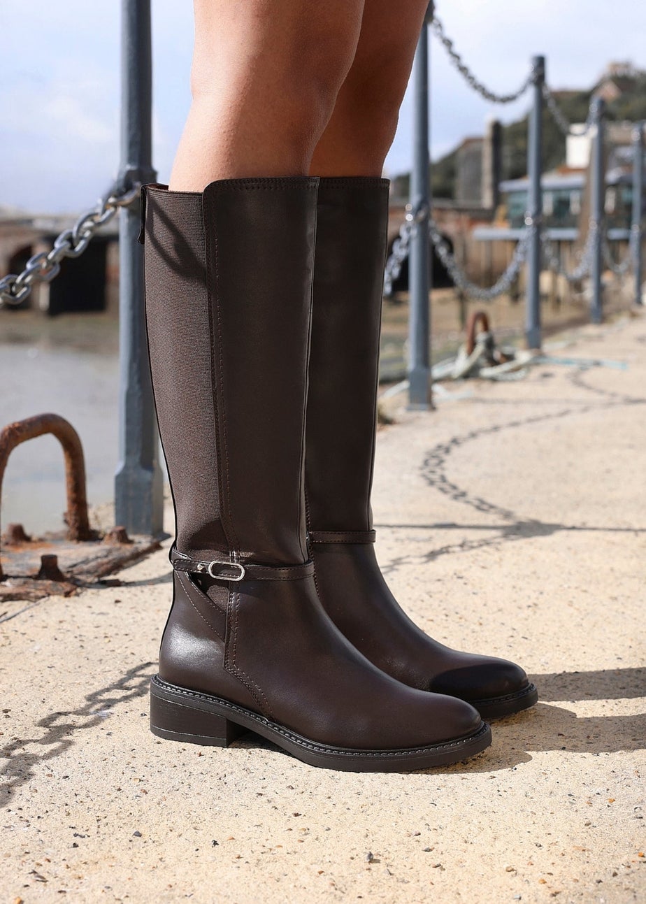 Linzi Power Brown Faux Leather Riding Boot