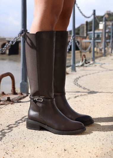 Linzi Power Brown Faux Leather Riding Boot