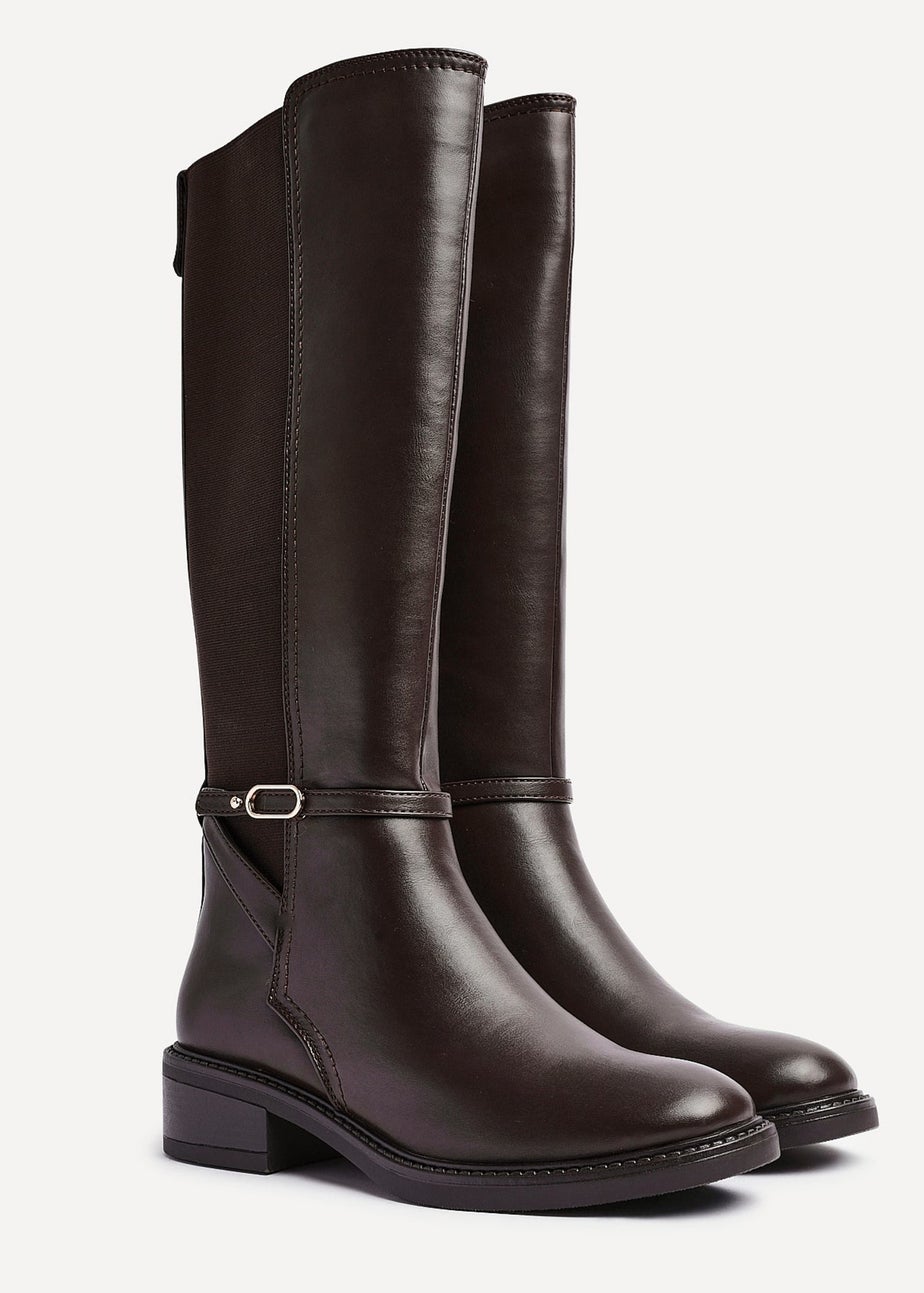 Linzi Power Brown Faux Leather Riding Boot