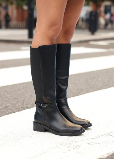 Linzi Power Black Faux Suede Riding Boot