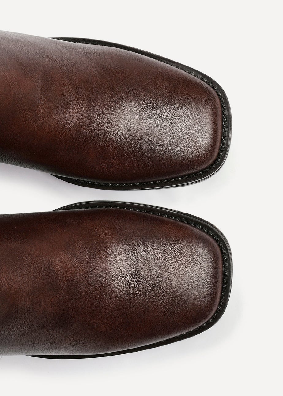 Linzi Reason Brown Faux Leather Block Heel High Leg Boot