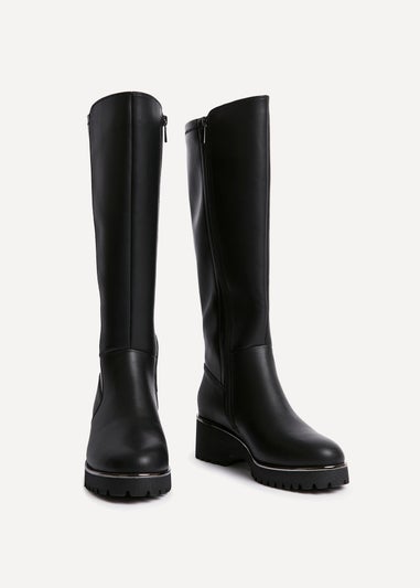Linzi Gravity Black Faux Leather Long Boot