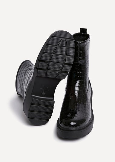 Linzi Limited Black Faux Croc Leather Ankle Boot