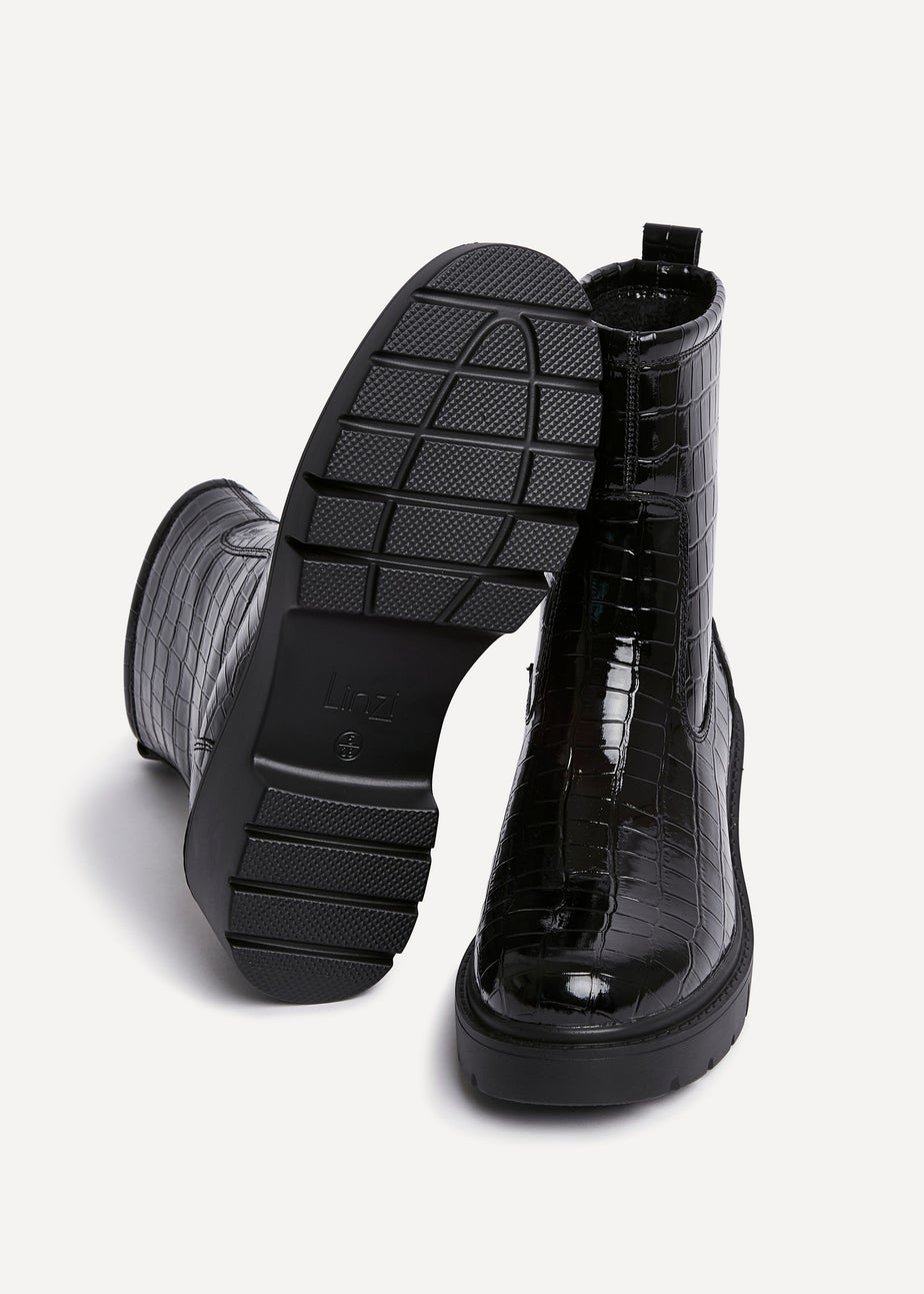 Linzi Limited Black Faux Croc Leather Ankle Boot