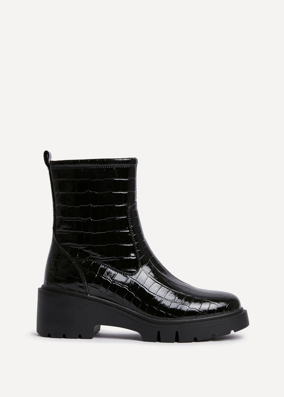 Linzi Limited Black Faux Croc Leather Ankle Boot