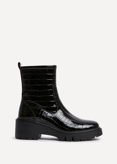 Linzi Limited Black Faux Croc Leather Ankle Boot