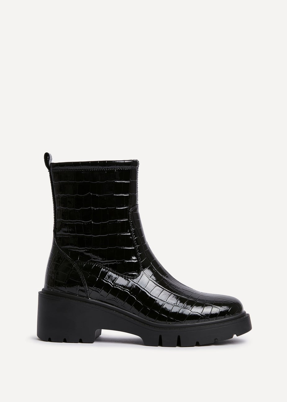 Linzi Limited Black Faux Croc Leather Ankle Boot
