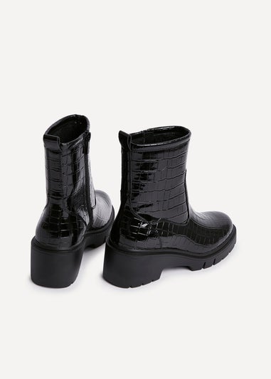 Linzi Limited Black Faux Croc Leather Ankle Boot