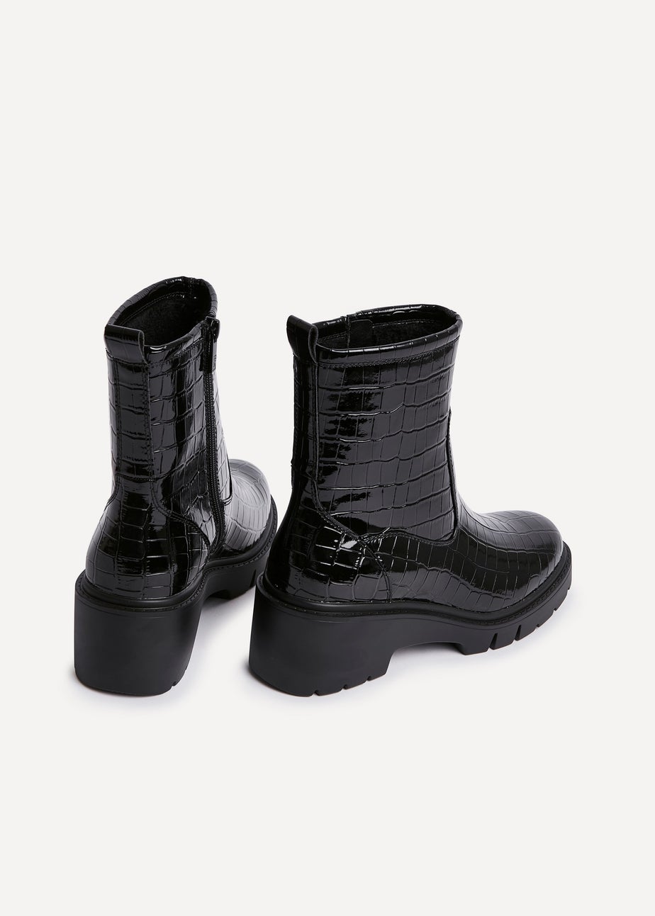 Linzi Limited Black Faux Croc Leather Ankle Boot