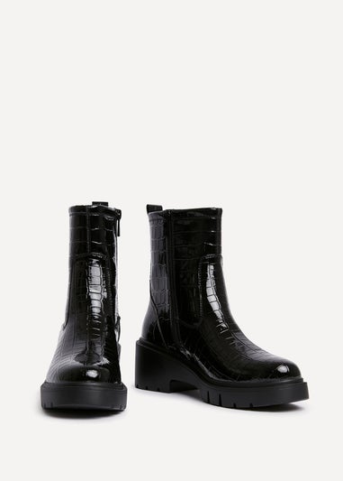 Linzi Limited Black Faux Croc Leather Ankle Boot