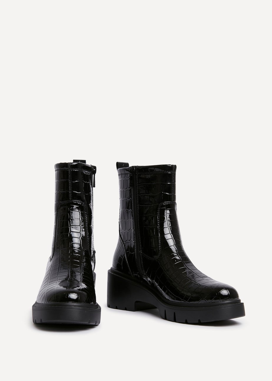 Linzi Limited Black Faux Croc Leather Ankle Boot