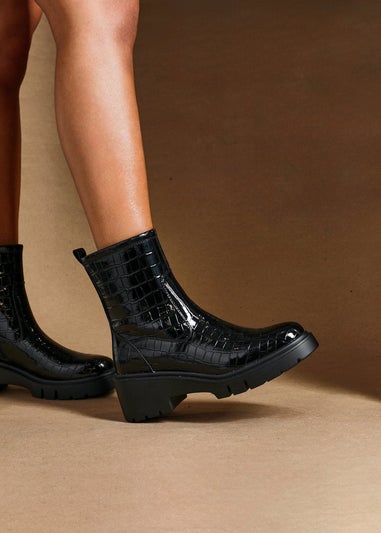 Linzi Limited Black Faux Croc Leather Ankle Boot