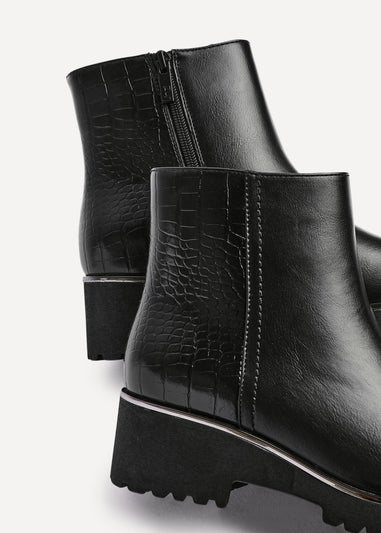 Linzi Navigate Black Croc Mix Wedge Ankle Boot