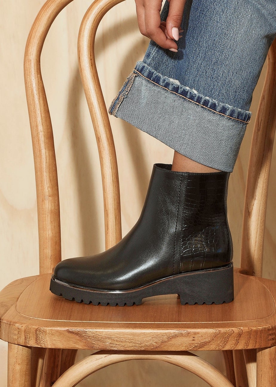 Linzi Navigate Black Croc Mix Wedge Ankle Boot