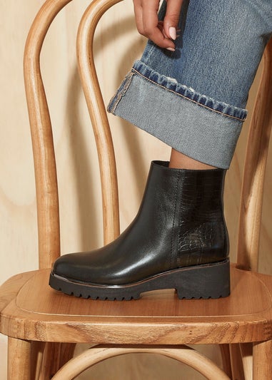 Linzi Navigate Black Croc Mix Wedge Ankle Boot