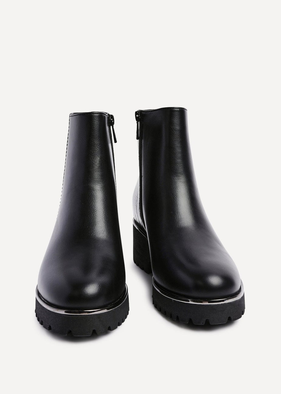 Linzi Navigate Black Croc Mix Wedge Ankle Boot