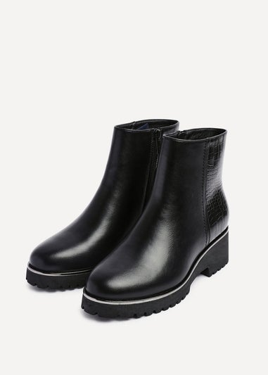 Linzi Navigate Black Croc Mix Wedge Ankle Boot