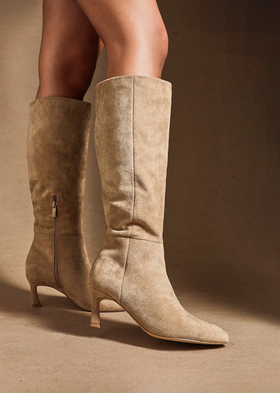 Linzi Rush Beige Faux Suede High Leg Stiletto Boots