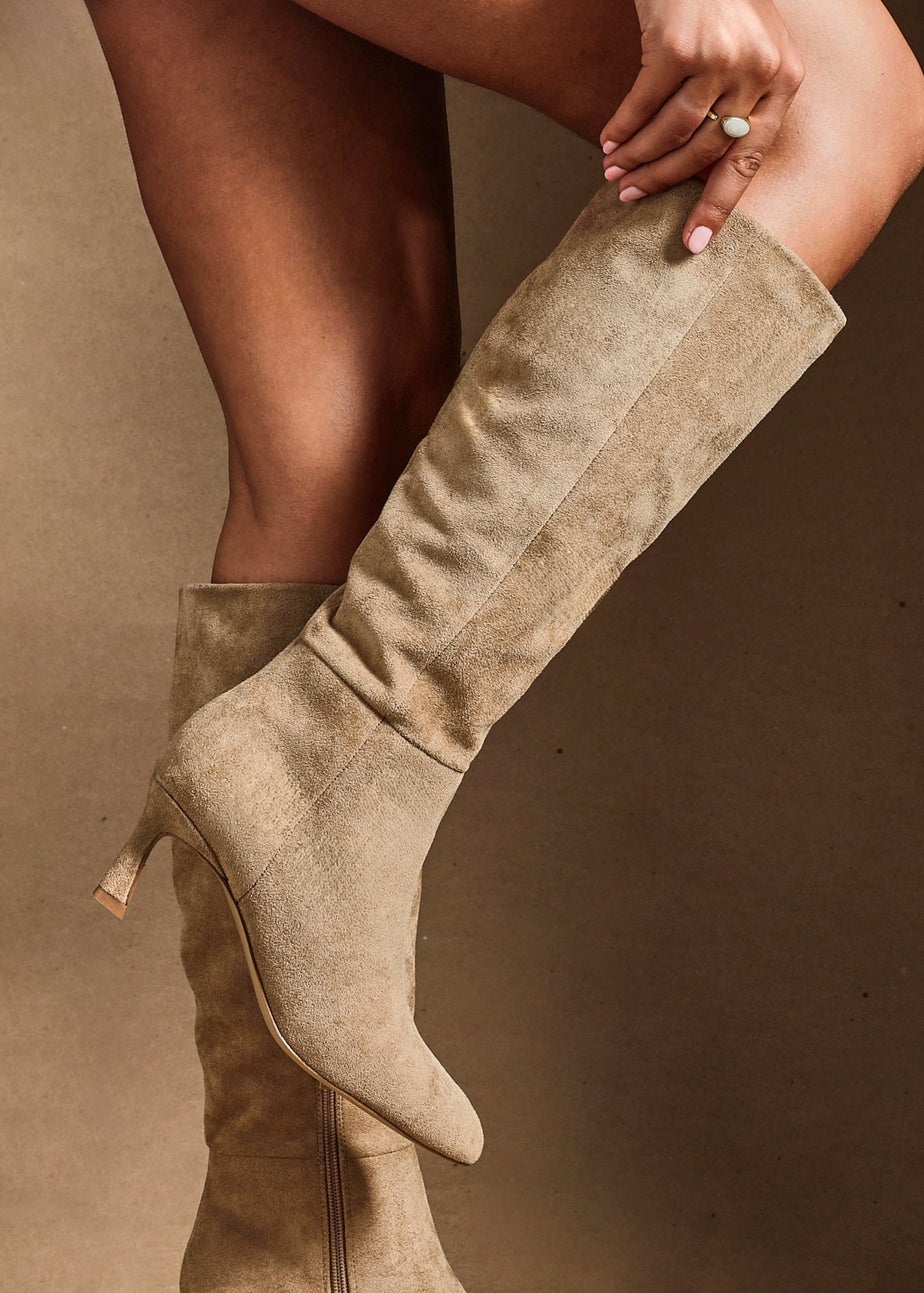 Linzi Rush Beige Faux Suede High Leg Stiletto Boots