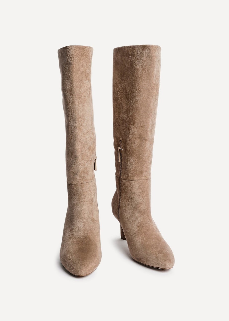 Linzi Rush Beige Faux Suede High Leg Stiletto Boots