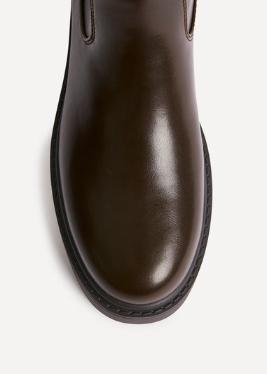 Linzi Hyland Brown Faux Leather High Leg Wedge Boot