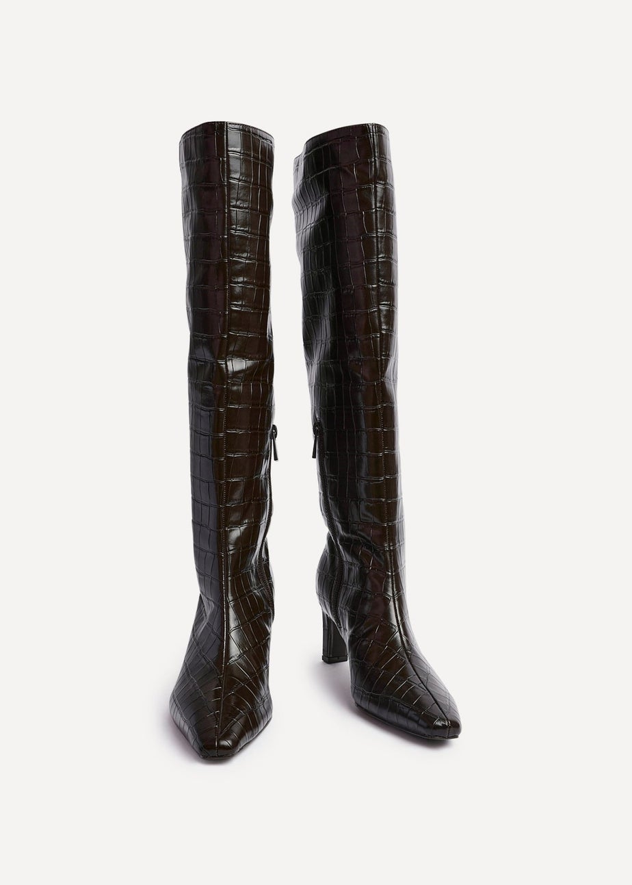 Linzi Uptown Brown Faux Croc Knee High Boot
