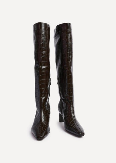 Linzi Uptown Brown Faux Croc Knee High Boot