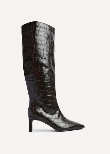 Linzi Uptown Brown Faux Croc Knee High Boot