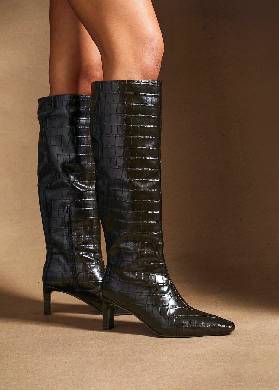 Linzi Uptown Brown Faux Croc Knee High Boot