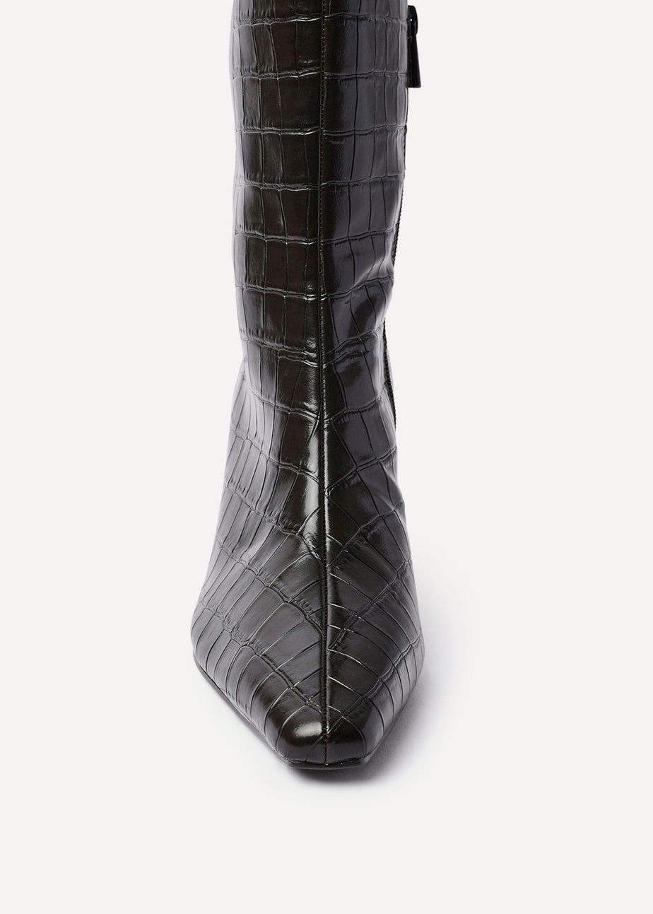 Linzi Uptown Brown Faux Croc Knee High Boot