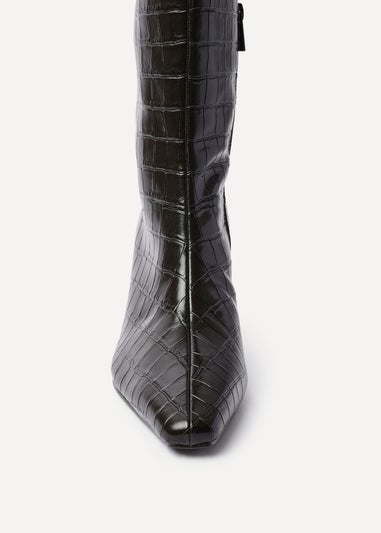 Linzi Uptown Brown Faux Croc Knee High Boot
