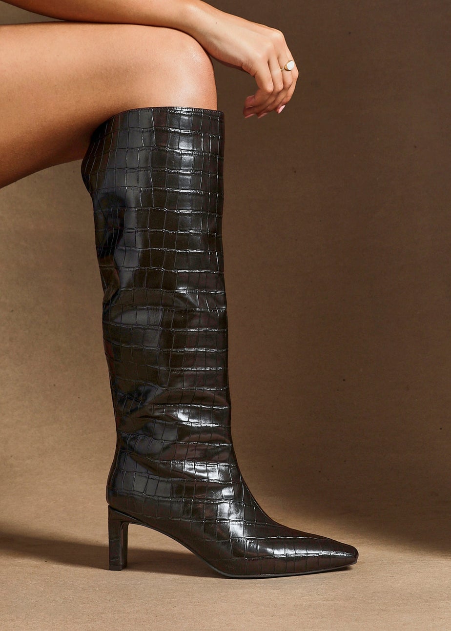 Linzi Uptown Brown Faux Croc Knee High Boot