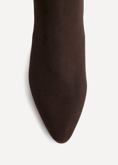 Linzi Demand Brown Faux Suede Over The Knee Block Heeled Boot