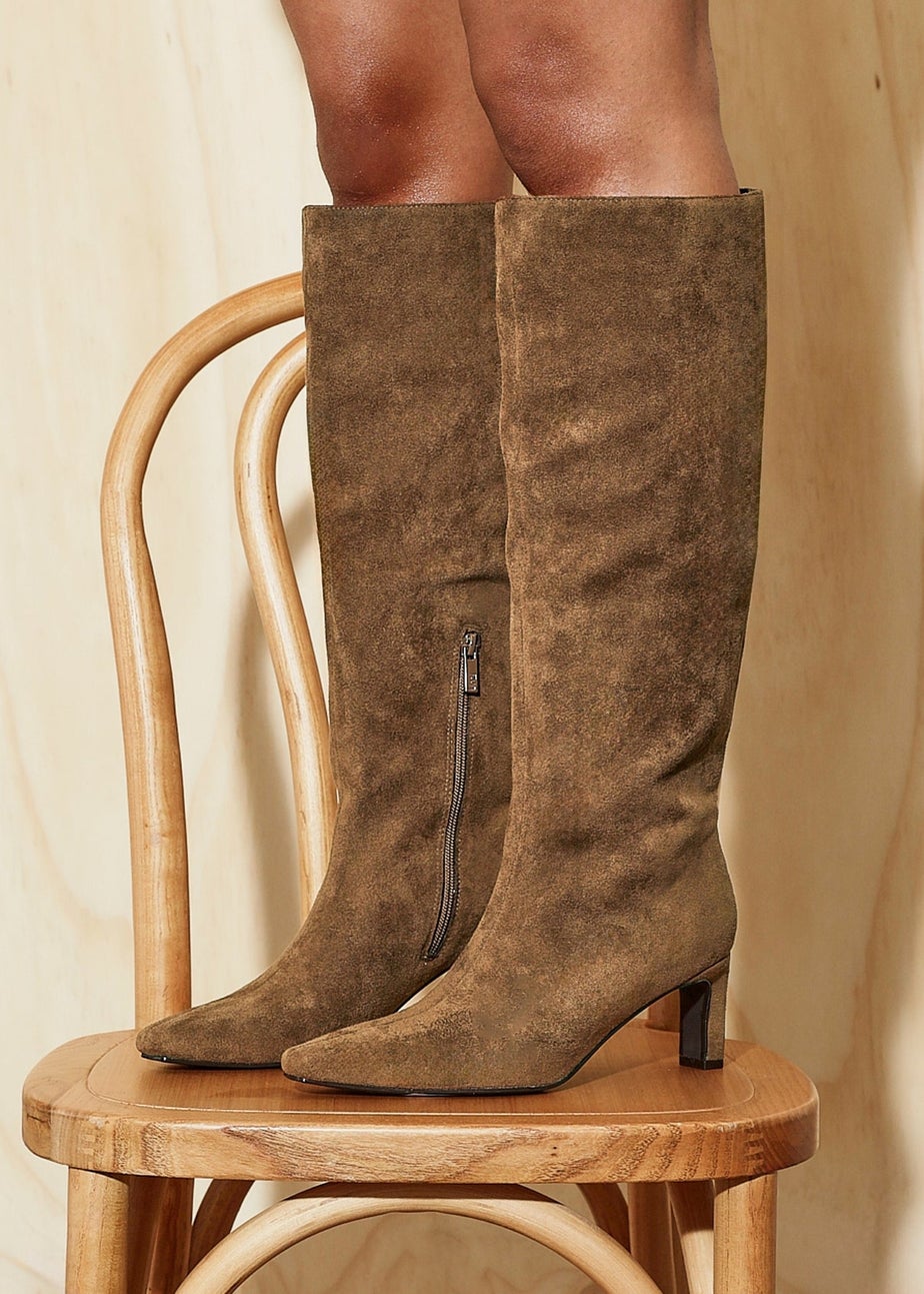 Linzi Uptown Sand Faux Suede Knee High Boot