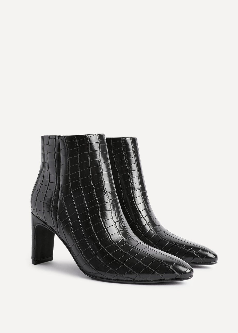 Linzi Alisha Black Faux Croc Leather Heeled Ankle Boot