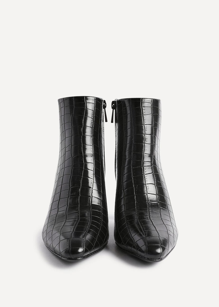 Linzi Alisha Black Faux Croc Leather Heeled Ankle Boot