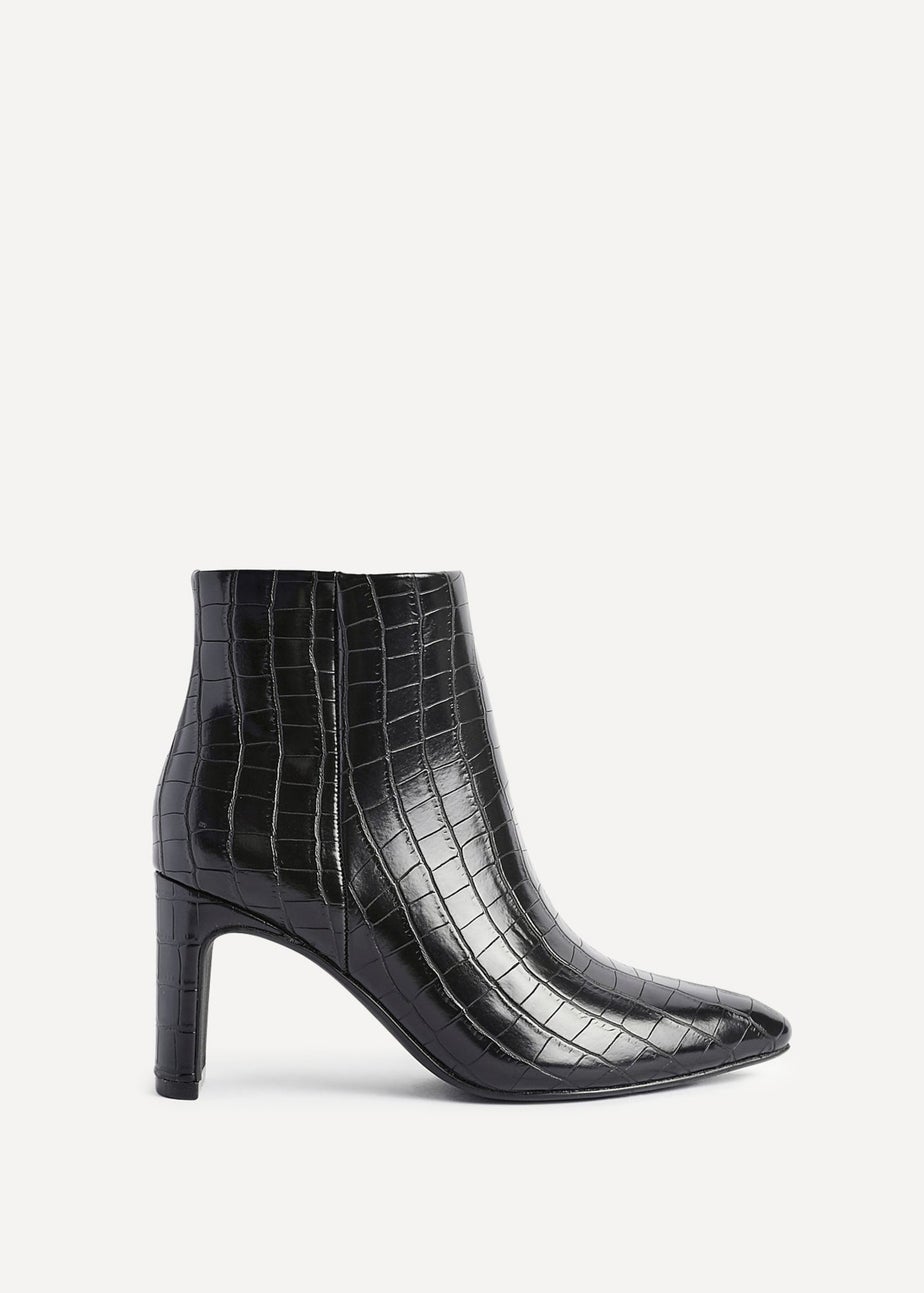 Linzi Alisha Black Faux Croc Leather Heeled Ankle Boot