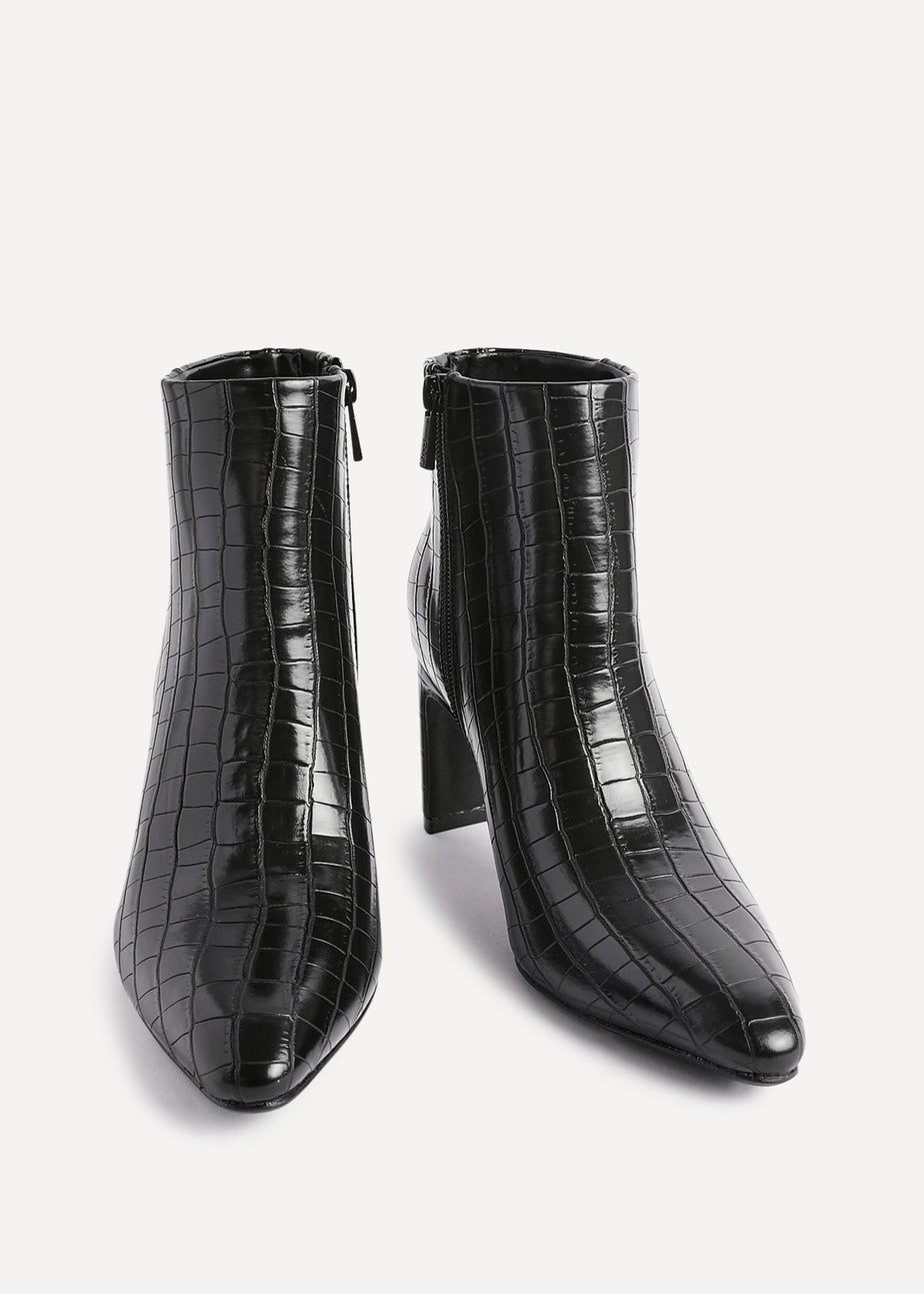 Linzi Alisha Black Faux Croc Leather Heeled Ankle Boot
