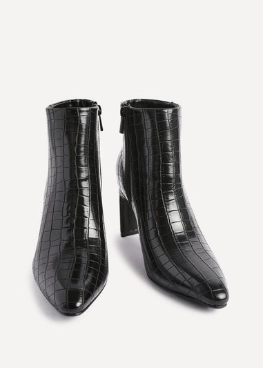 Linzi Alisha Black Faux Croc Leather Heeled Ankle Boot