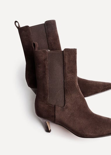 Linzi Ritual Brown Faux Suede Kitten Heel Chelsea Boot