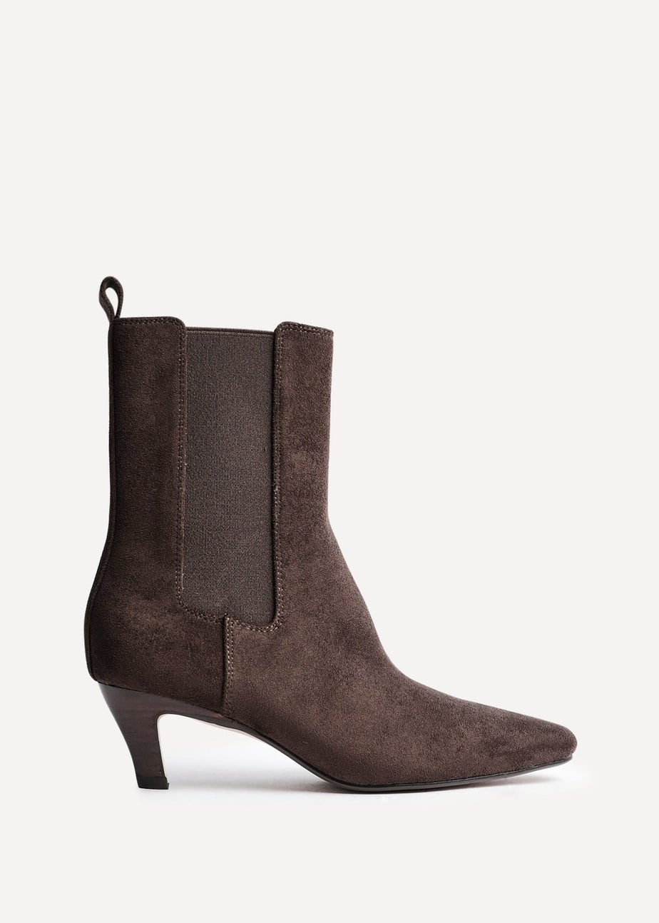 Linzi Ritual Brown Faux Suede Kitten Heel Chelsea Boot